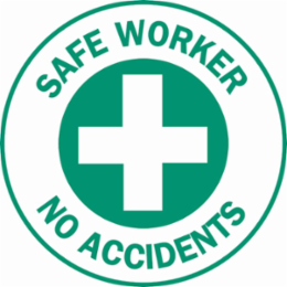 SAFE WORKER NO ACCIDENTS Hard Hat Labels, 2" Dia, Card of 4 Labels, Green on White