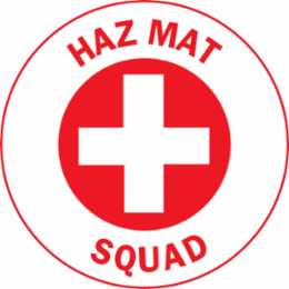 HAZ MAT SQUAD Hard Hat Labels, 2" Dia, Card of 4 Labels, Red on White