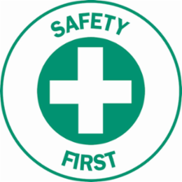 SAFETY FIRST Hard Hat Labels, 2" Dia, Card of 4 Labels, Green on White