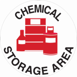 Anti-Skid Floor Sign 17 Inch Diameter, Chemical Storage Area, Vinyl, Black/Red on White