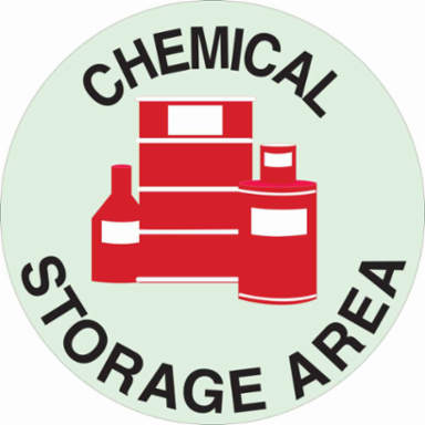 BradyGlo Floor Sign, 17 Inch Diameter, Glow in the Dark, Chemical Storage Area