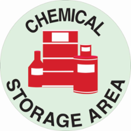 BradyGlo Floor Sign, 17 Inch Diameter, Glow in the Dark, Chemical Storage Area
