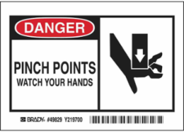 Danger Pinch Points Watch Your Hands w/Pictogram Sign 5/Package