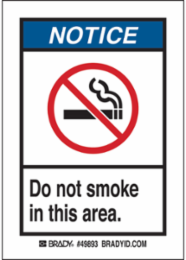 Do Not Smoke In Area, Pack of 5 Labels