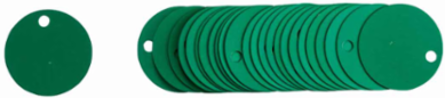 Blank Valve Tag, 1.5 Inch Diameter, Anodized Aluminum, Green, 25 Tags per Pack