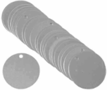Blank Valve Tags, 1-1/2 Inch Dia, Anodized Aluminum, 25 Tags per Pack