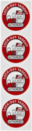 LOCKOUT TAGOUT AUTHORIZED Hard Hat Labels, 2" Dia x 0.004" D, Card of 4 Labels, Black/Red on White