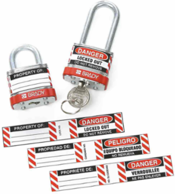 Padlock Labels - Durable Vinyl, 3/4 in H x 4-1/2 in W, Spanish, Abrasion-Resistant