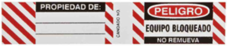 Padlock Labels - Durable Vinyl, 3/4 in H x 4-1/2 in W, Spanish, Abrasion-Resistant