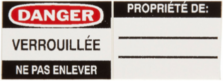 Durable Vinyl Padlock Labels - French, 4/5 Inch x 1-1/10 Inch, Cold Temp Resistant