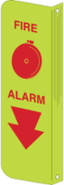 Fire Alarm Sign, 12" H x 4" W x 0.063" D, Red on Glow, Polystyrene