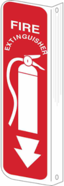 L 2-Way View Fire Extinguisher Sign, 12" H x 4" W x 0.06" D, White on Red, Plastic