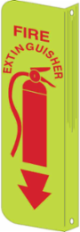 BradyGlo 2-Way View Fire Extinguisher Sign, 12 Inch H x 4 Inch W, Red on Glow, Polystyrene