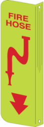 BradyGlo L 2-Way View Fire Hose Sign, 18 Inch H x 4 Inch W, Glow in the Dark, White on Red
