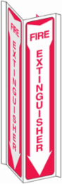V 3-Way View Fire Extinguisher Sign, 18" H x 7.5" W x 0.06" D, Red on White, Polystyrene