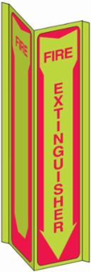 BradyGlo V Fire Extinguisher Sign, 18 Inch H x 7.5 Inch W, 3-Way View, Red on Glow