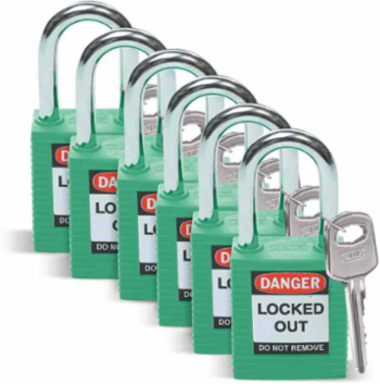 Nonconductive Nylon Padlock - 6 Pin Cylinder, 1.5 Inch Shackle Clearance, Keyed Different