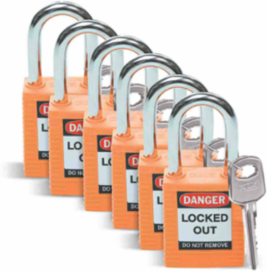 Nonconductive Nylon Padlock, 6-Pin Cylinder, 1.5 Inch Shackle Clearance