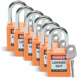 Nonconductive Nylon Padlock, 6-Pin Cylinder, 1.5 Inch Shackle Clearance