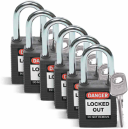 Nonconductive Nylon Padlock, 1.75 Inch H x 1.5 Inch W, 6-Pin Cylinder, Keyed Different