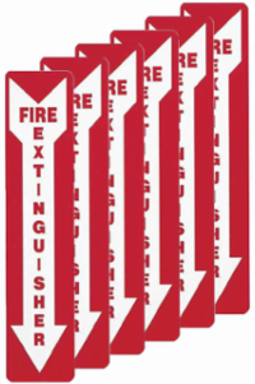 Pack of 6 Fire Extinguisher Sign, 18" H x 4" W x 0.004" D, White on Red, Vinyl