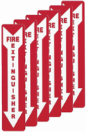 Pack of 6 Fire Extinguisher Sign, 18" H x 4" W x 0.004" D, White on Red, Vinyl