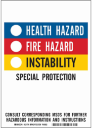 Health Hazard Fire Hazard Instability Special Protection Sign, 10" H x 7.5" W x 0.0038" D, Paper