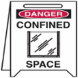 DANGER Confined Space Floor Stand, 20" H x 12" W, Black/Red on White