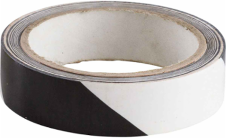 Marking Tape Roll - High Performance Vinyl, Diagonal Stripes, Black on White, 1" x 18 yd