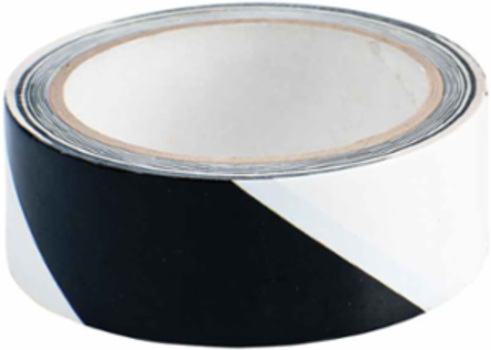 Marking Tape Roll - High Performance Vinyl, Diagonal Stripes, Black on White, 1.5" x 18 yd