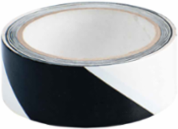 Marking Tape Roll - High Performance Vinyl, Diagonal Stripes, Black on White, 1.5" x 18 yd