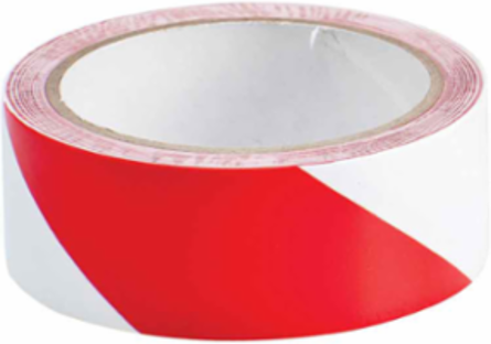 Marking Tape Roll - High Performance Vinyl, Diagonal Stripes, Red on White, 1.5" x 18 yd