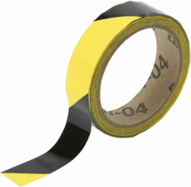 Marking Tape Roll - High Performance Vinyl, Diagonal Stripes, Black on Yellow, 1" x 18 yd