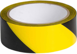 Marking Tape Roll - High Performance Vinyl, Diagonal Stripes, Black on Yellow, 1.5" x 18 yd