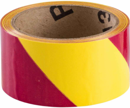 Marking Tape Roll - High Performance Vinyl, Diagonal Stripes, Magenta on Yellow, 2" x 18 yd