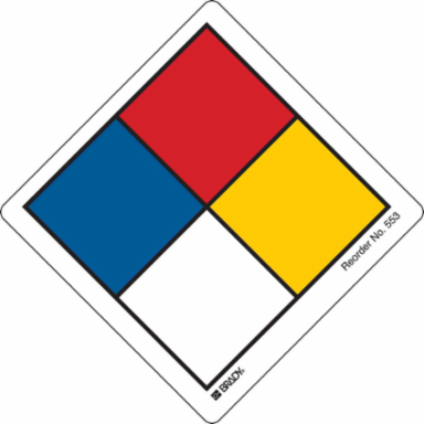NFPA Diamond, 4" H x 4" W, Black/Blue/Red/Yellow on White, Pack of 100 Labels