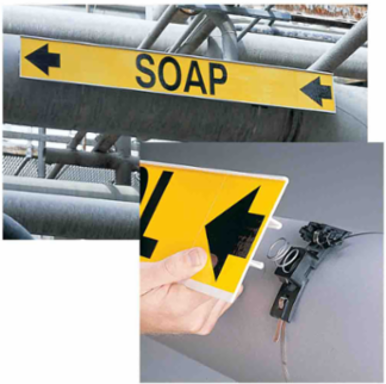 Fiberglass Carrier Pipe Marker: CHLORINE WATER, 4" H x 24" W, Fits Pipes 8" Dia. or Larger