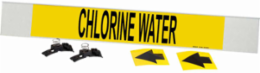 Fiberglass Carrier Pipe Marker: CHLORINE WATER, 4" H x 24" W, Fits Pipes 8" Dia. or Larger