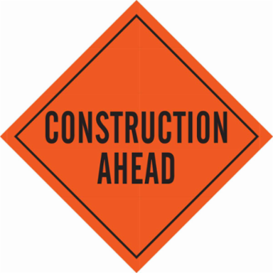Construction Ahead Sign, 36" H x 36" W, Vinyl