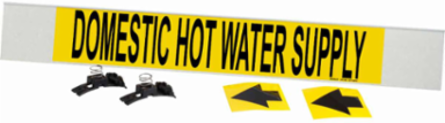 Domestic Hot Water Supply Pipe Marker, 4" H x 24" W, Fits Pipes 8" Dia. or Larger