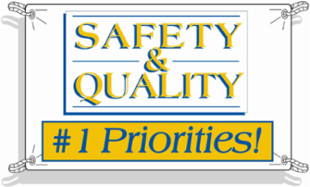 SAFETY & QUALITY #1 Priorities! Sign, Blue/Gold on White