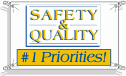 SAFETY & QUALITY #1 Priorities! Sign, Blue/Gold on White