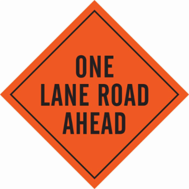 One Lane Road Ahead Sign, 48" H x 48" W, Mesh