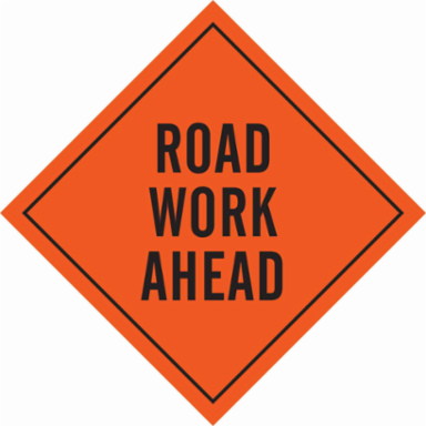 Road Work Ahead Sign, 36" H x 36" W, Vinyl