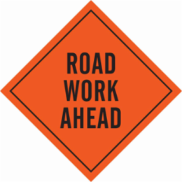 Road Work Ahead Sign, 36" H x 36" W, Vinyl