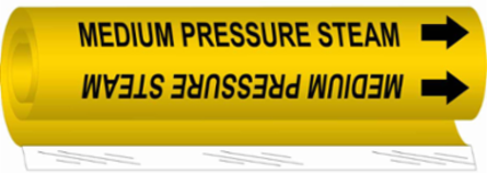 Wrap Around Pipe Marker: MEDIUM PRESSURE STEAM, 26" H x 12" W, Fits Pipes 2.5" Dia. Thru 7.875" Dia.