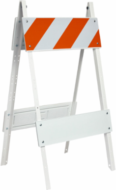 Metal Folding Barricades, 42" H x 24" W x 24" L, Reflective Orange/White