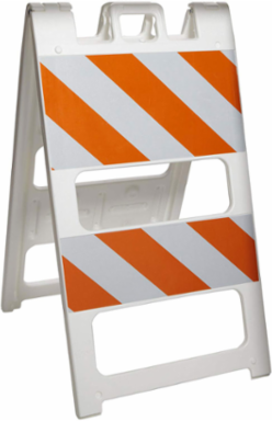 Plastic Barricade, 45" H x 25" Wx 25" L, <lt/>br<gt/>Reflective Orange/White
