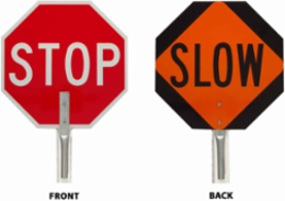Traffic Control Paddle Stop Slow Sign, 18" H x 18" W, Aluminum