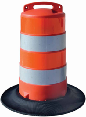 Traffic Barrel, 40" H x 20.7" Dia, Orange/White